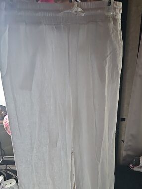 White Linen Wide Leg Beach Pants